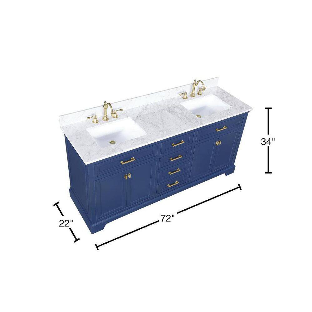 Design Element Milano 72 in. W x 22 in. D Bath Vanity in Blue with Quartz Vanity Top in White with White Basin ML-72-BLU