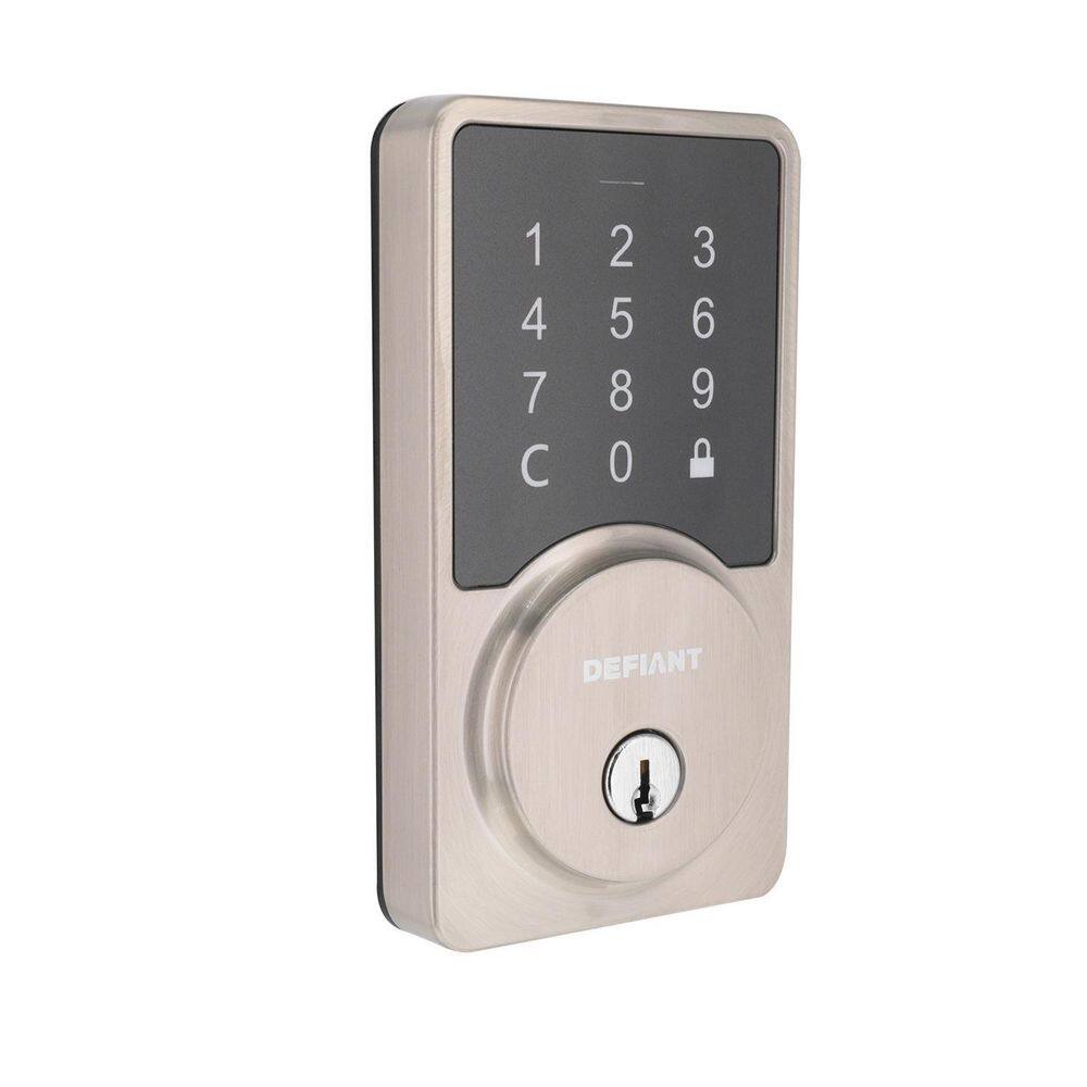 Defiant Square Satin Nickel Smart Wi-Fi Deadbolt Powered by Hubspace HSGC9X2D01AJ