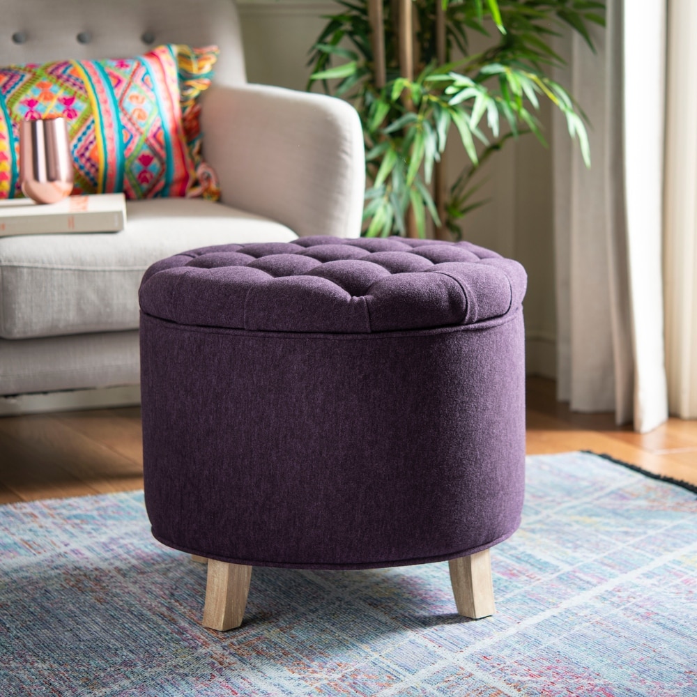 SAFAVIEH Amelia Plum Polyester Tufted Storage Ottoman