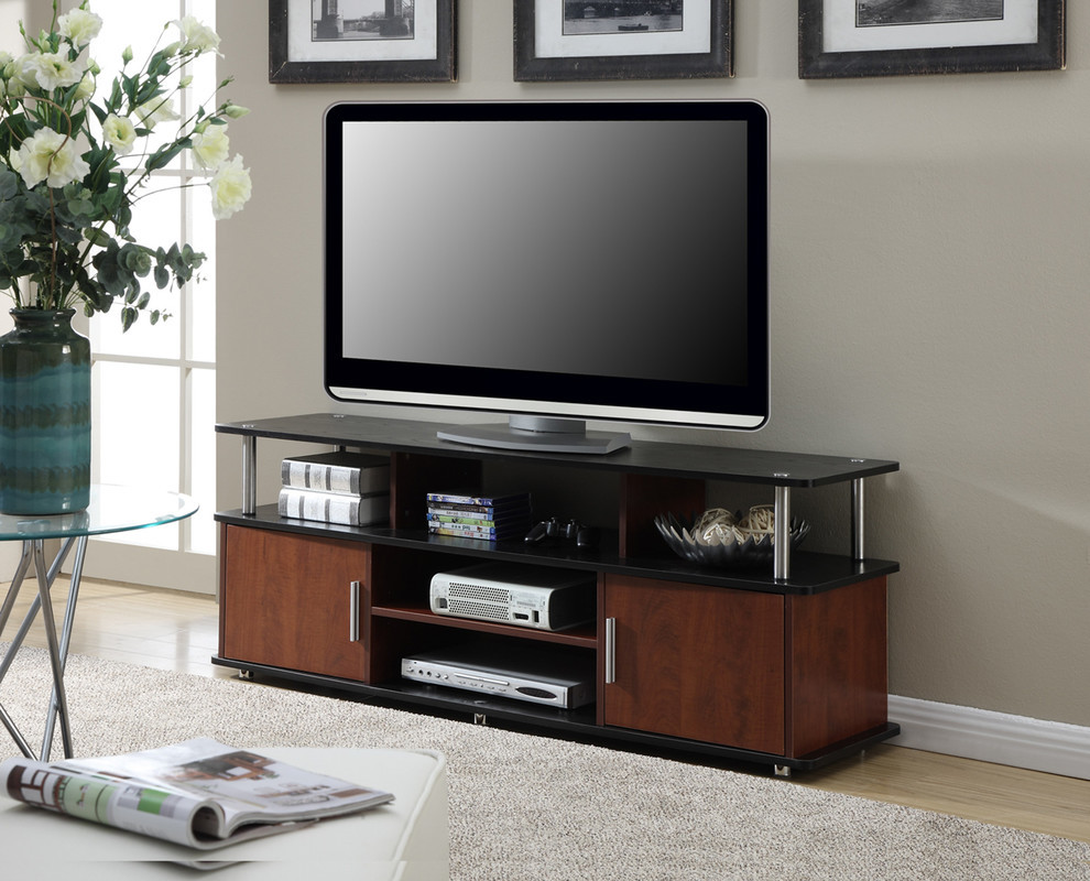 Designs2Go 59 quotXL Monterey TV Stand in Cherry and Black Wood Finish   Contemporary   Entertainment Centers And Tv Stands   by Convenience Concepts  Houzz