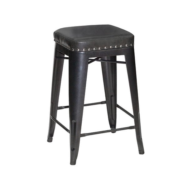 Carbon Loft Halstead Graphite Metal and Faux Leather Counter Stool - Set of 2