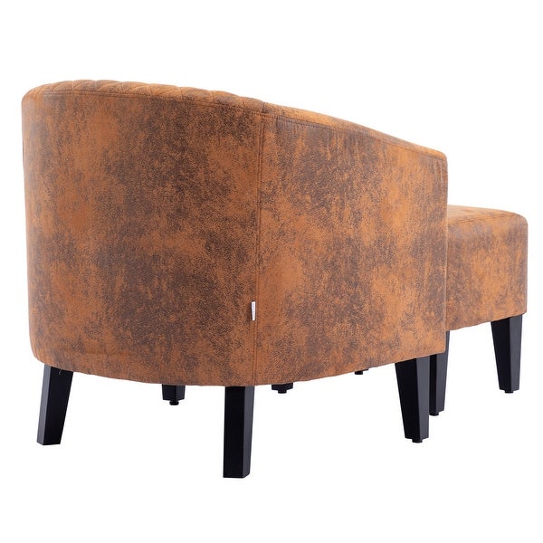 Accent Chair with Ottoman， Mid Century Modern Barrel Chair Upholstered Club Tub Round Arms Chair for Living Room