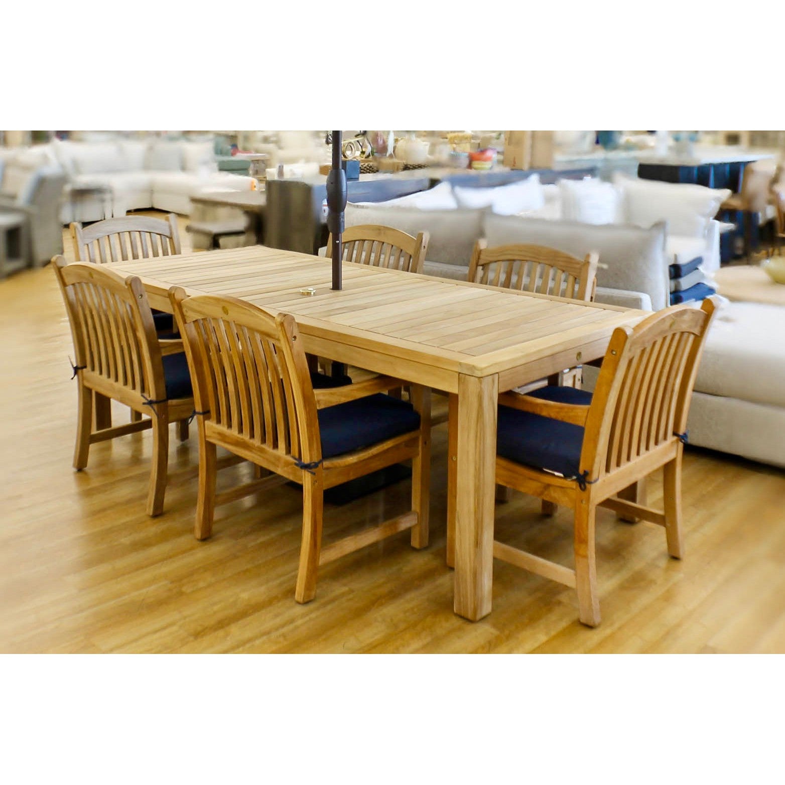 Katana Teak 7pc Outdoor Dining Set (Teak 86 Rectangular Table with 6 Teak Tista Armchairs +FREE Cushions)