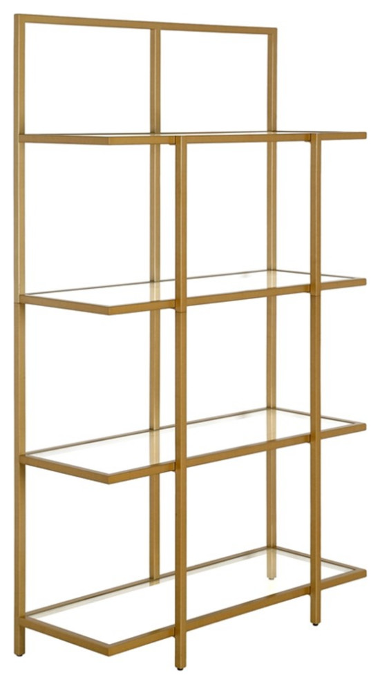 Pemberly Row 62 quotStandard Metal 4 Tier Bookcase with Tempered Glass in Gold   Contemporary   Bookcases   by Homesquare  Houzz