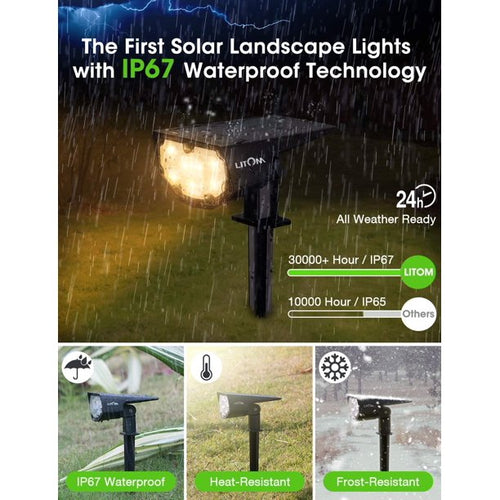 LITOM Solar Powered Black LED Landscape Light, 600 Lumens, 4 Pack