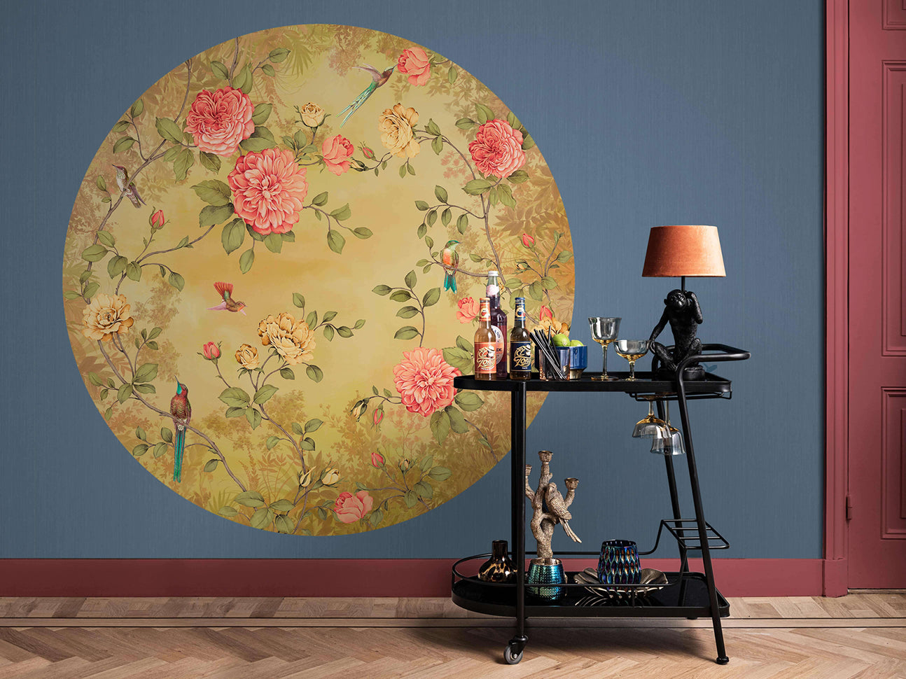 Circular Chinoiserie Wall Mural in Yellow