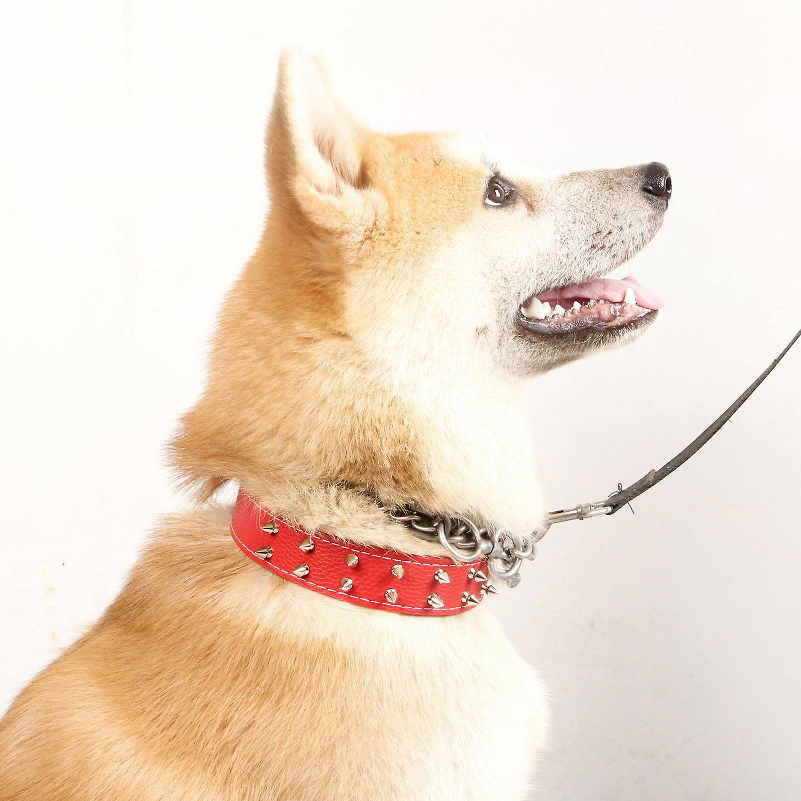 Dog Collar With Rivets Adjustable Buckle Pu Leather Chic Collars For Medium Large Dogs Red