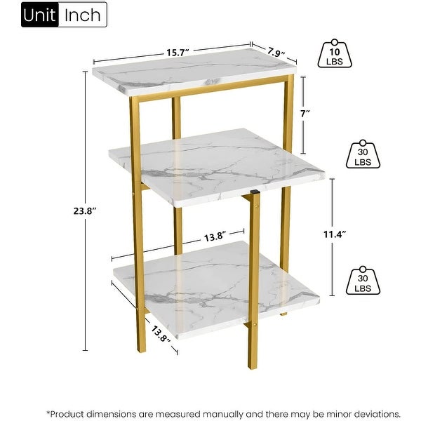 3-Tier Faux Marble Side Table， Small End Table with Storage Shelves， Sofa Side Table Bedside Table Nightstand for Living Room