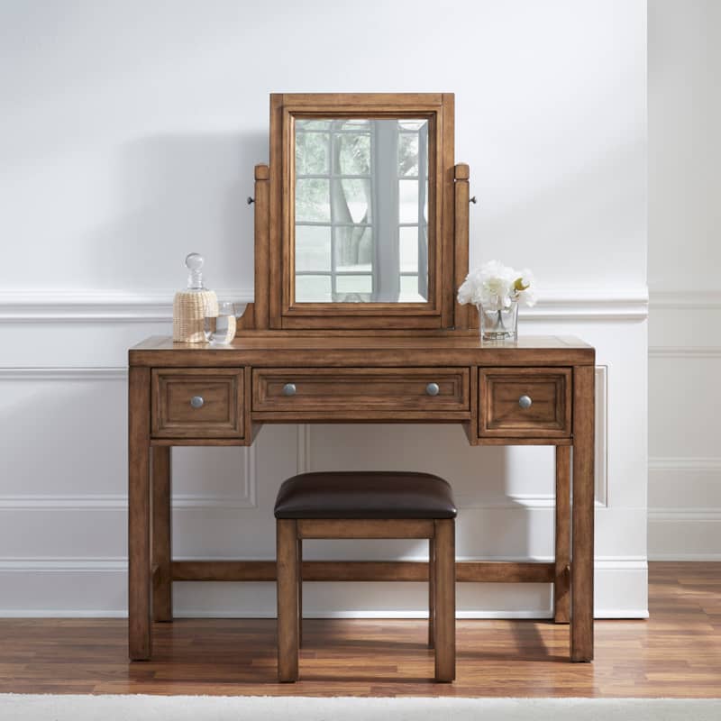 Homestyles Sedona Toffee Vanity and Mirror With Bench