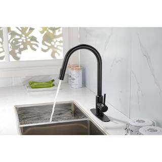 Mondawe Single Handle Kitchen Faucet High Arc Gooseneck with Pull Down Sprayer in Matte Black MO-DT89001MB