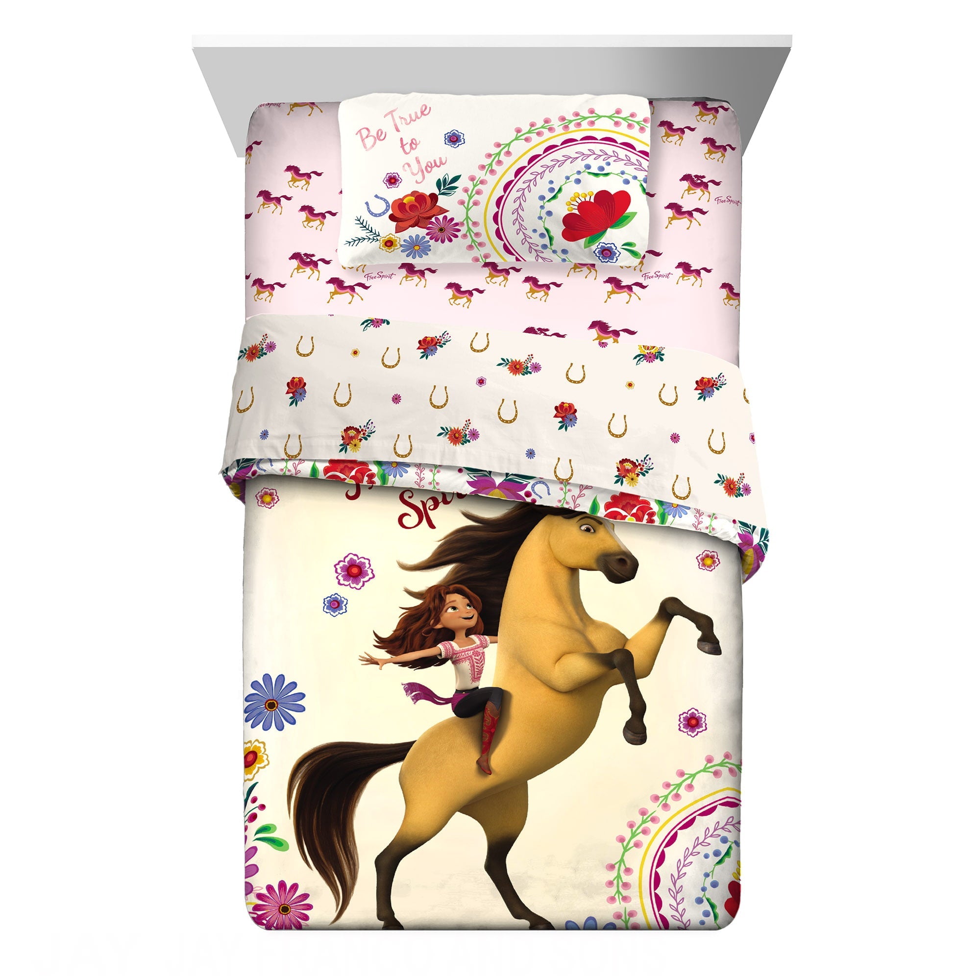 Spirit Riding Free Kids Twin Bed in a Bag, Comforter and Sheets, Yellow and Pink, DreamWorks