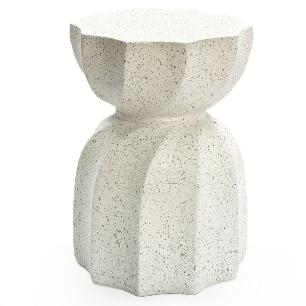 Luxenhome Off White With Gray Cement Hourglass Side Table