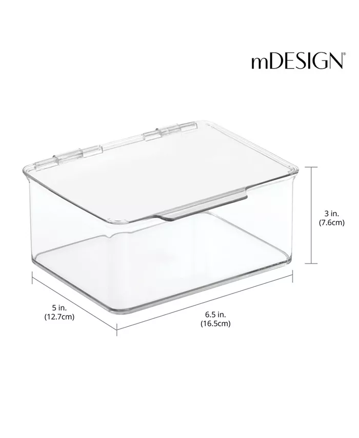 mDesign Kitchen Pantry Fridge Storage Organizer Box - Hinge Lid 4 Pack Clear