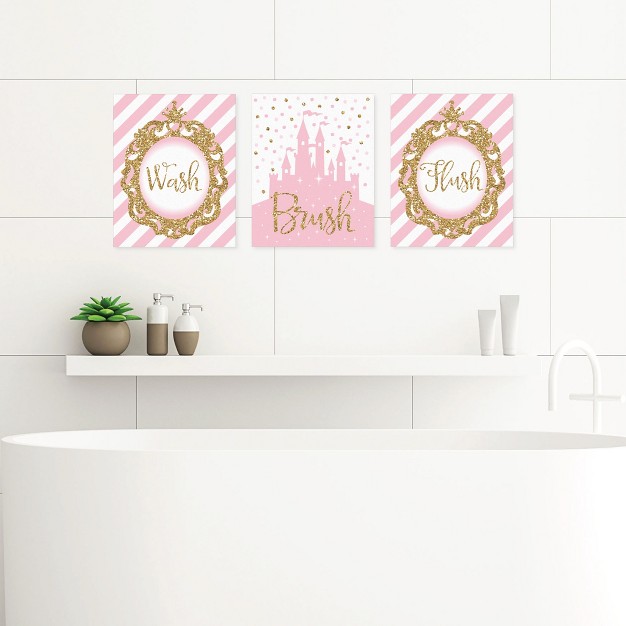 Big Dot Of Happiness Little Princess Crown Unframed Wash Brush Flush Pink And Gold Princess Bathroom Wall Art 8 X 10 Inches Set Of 3 Prints