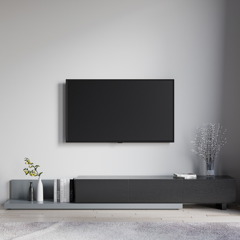 Modern Extendable TV Stand Black and Gray Media Console with 3 Drawer   Contemporary   Entertainment Centers And Tv Stands   by Homary International Limited  Houzz