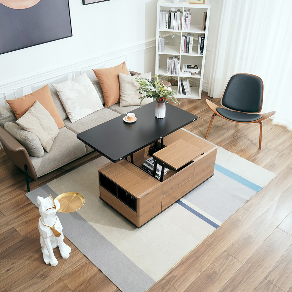 Lift Top Coffee Table Multi Functional Table With 3 Drawers  Walnut/Black   Transitional   Coffee Tables   by Homary International Limited  Houzz