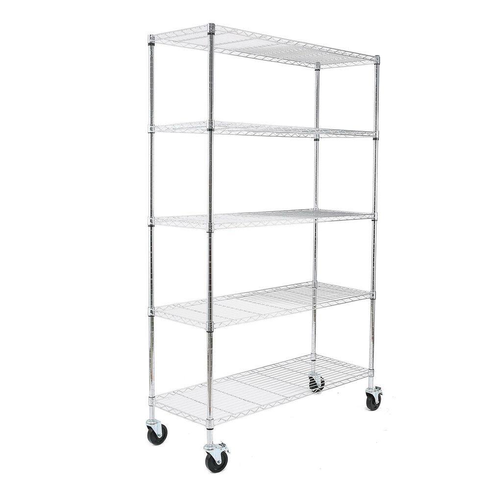 EFINE Chrome 5-Tier Heavy Duty Metal Wire Storage Shelving Unit wCasters NSF Certified (48 in. W x 72 in. H x 18 in. D) R60-5C