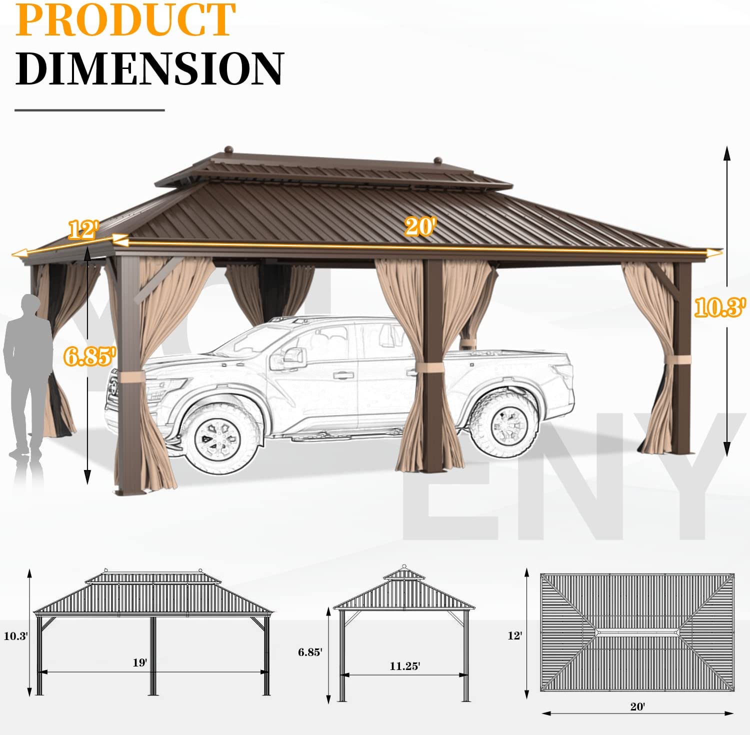 Yoleny 12' X 20' Hardtop Gazebo Galvanized Steel Outdoor Gazebo, Canopy Double Vented Roof for Garden,Patio,Lawns,Parties, Thanksgiving Party