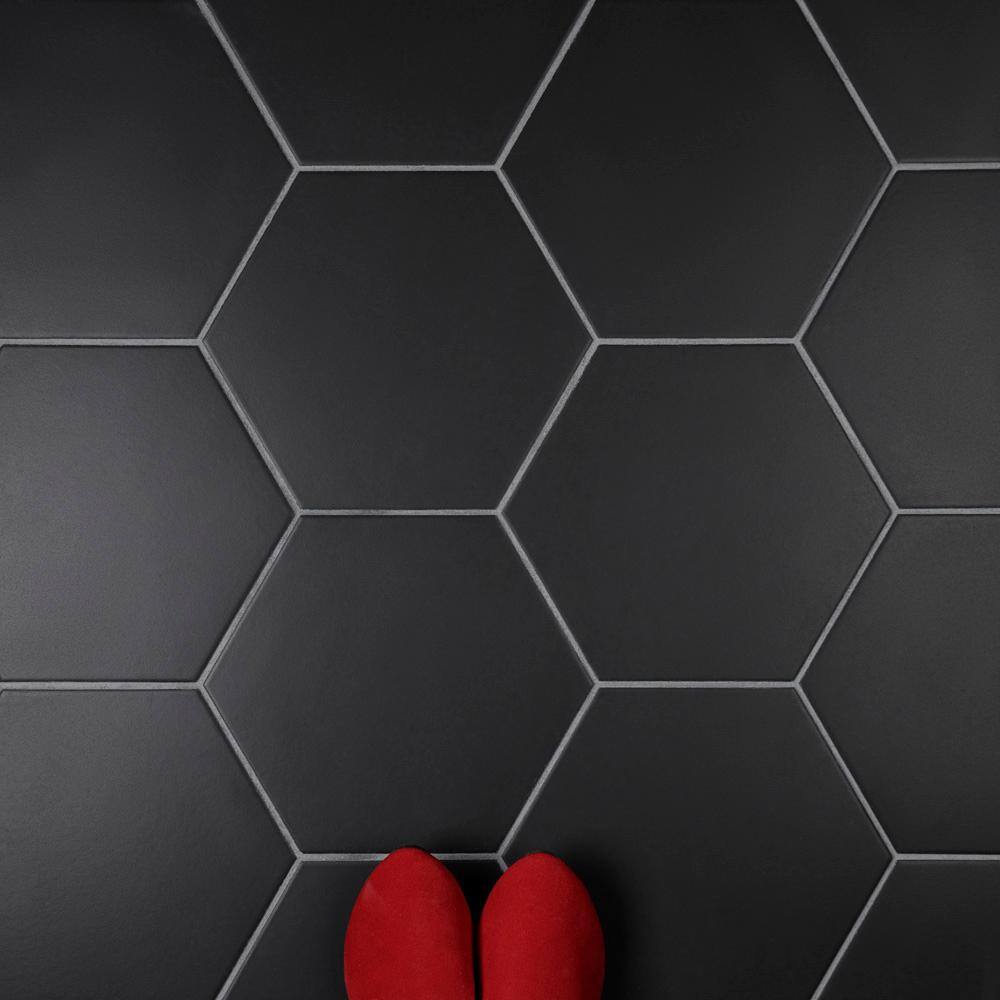 Merola Tile Apini Hex Matte Black 9 in. x 10-12 in. Porcelain Floor and Wall Tile (7.14 sq. ft.Case) FEGAPXMBK