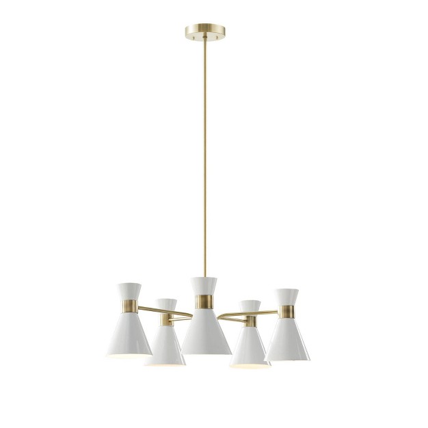 Ezra 5 light Adjustable Chandelier Antique Brass white Ink ivy