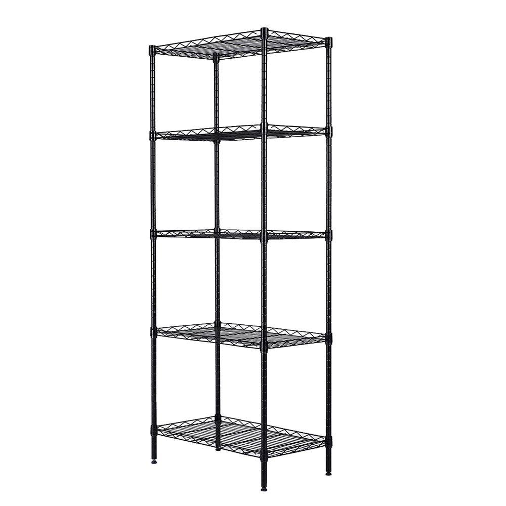 Karl home Black 5-Tier Heavy Duty Steel Freestanding Garage Storage Shelving Unit (11.42 in. W x 59 in. H x 21.3 in. D) 302992573310