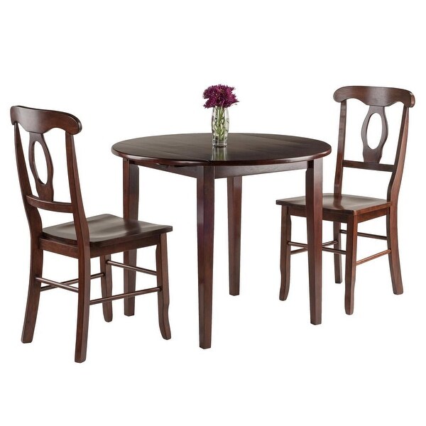 Wood Clayton 3-Pc Dining Set， Drop Leaf Table and 2 Keyhole Back Chairs， Walnut