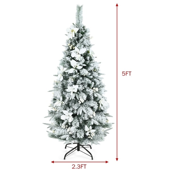 Gymax 5/6/7/8 FT Artificial Snow Flocked Pencil Christmas Tree w/