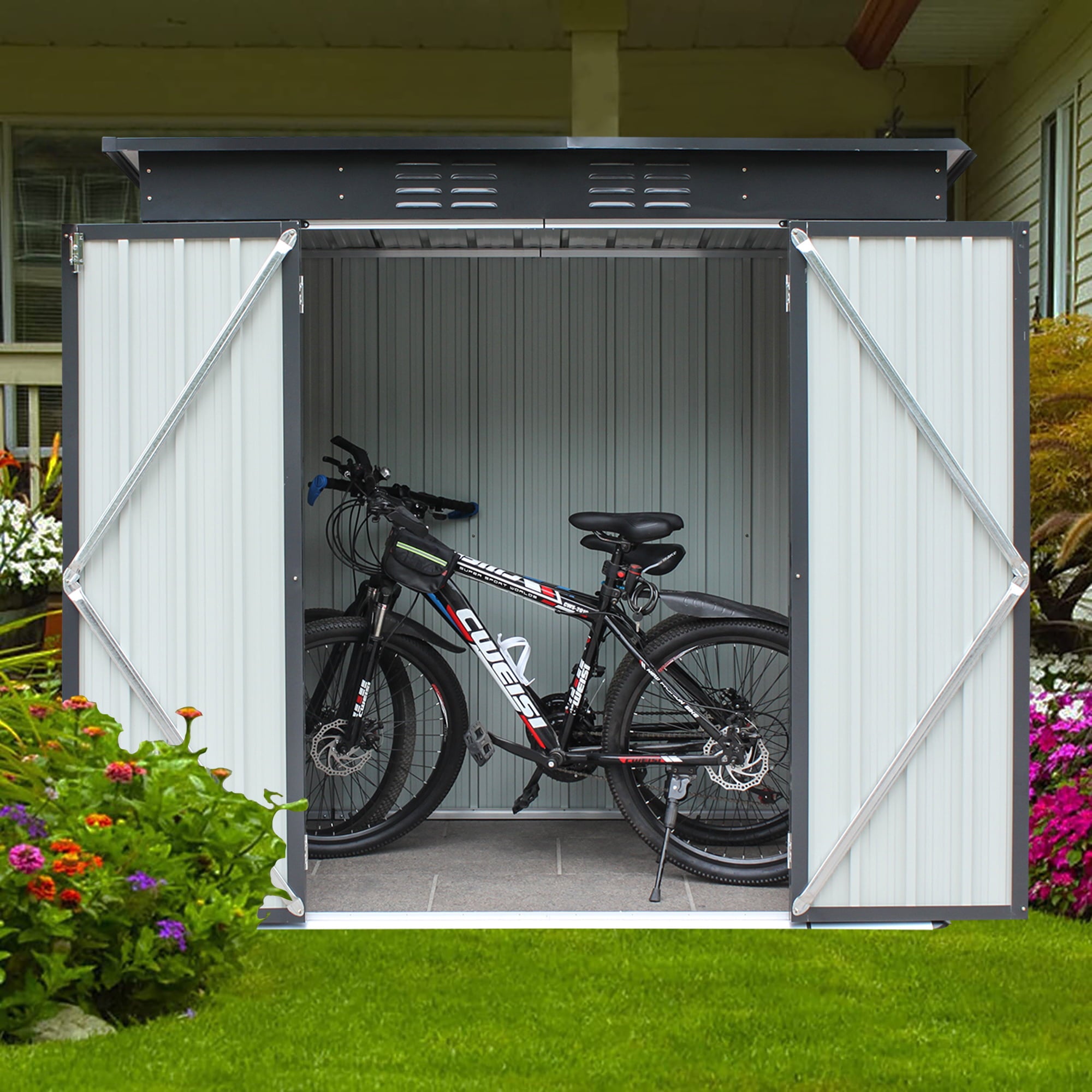 LZBEITEM 6' x 4' Lockable Outdoor Storage Shed with Double Lockable Doors