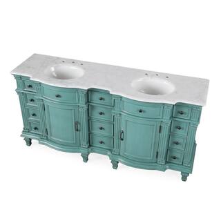 Silkroad Exclusive 72 in. W x 22 in. D x 36 in. H Freestanding Bath Vanity in Retro Green with Carrara White Marble Top V0722NW72D