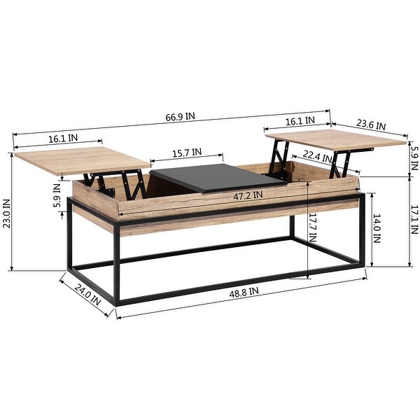 Homy Casa Mid Century Modern Lift Top Extendable Coffee Table with Storage