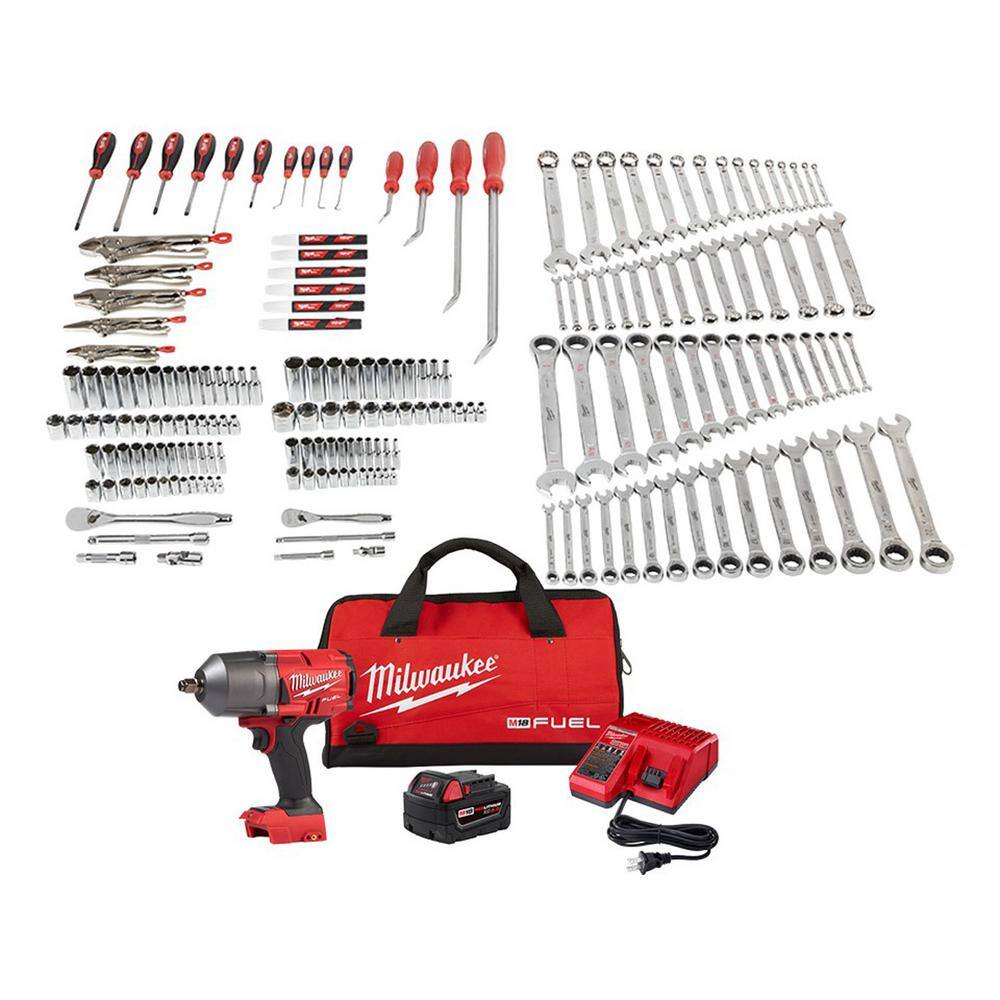 MW Mechanics Tool Set with M18 FUEL Cordless 12 in. Impact Wrench Kit with One 5.0 Ah Battery and Bag (191-Piece) 48-22-9489-2767-21B