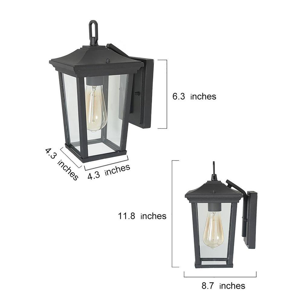 LALUZ Modern Textured Black Outdoor Wall Lantern Sconce 1-Light Exterior Wall Light with Clear Glass Shade for Garden Gazebo LL6NEVHL1278S6B