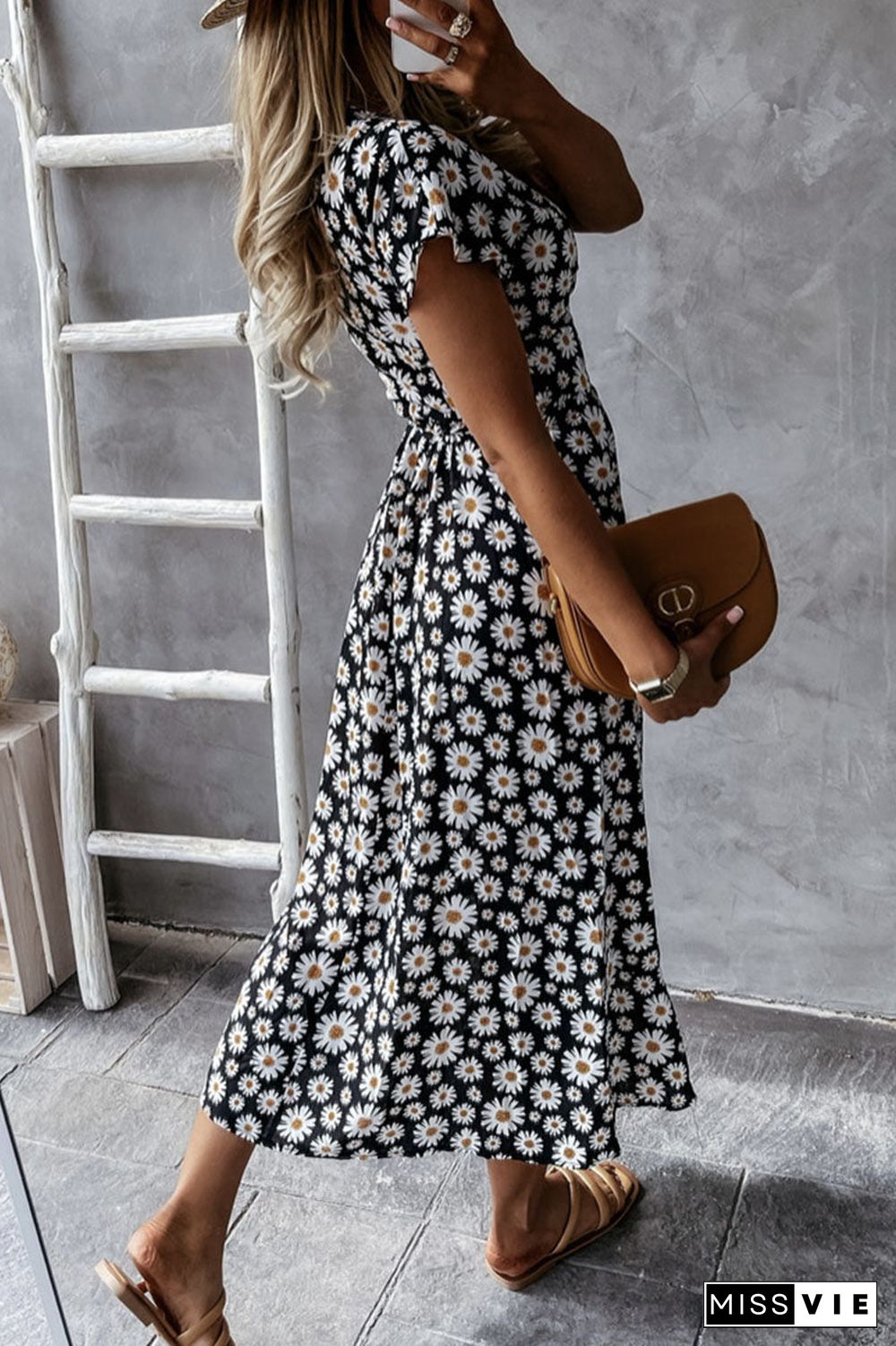 Fashion Bohemian Print Split Joint V Neck Irregular Dresses