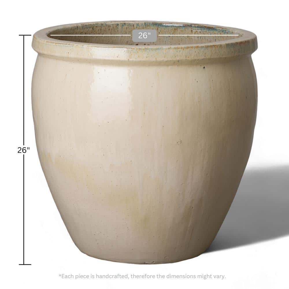 Emissary 26 in. D x 26 in. H White Ceramic Round Planter with Drainage Hole 12040WT-3