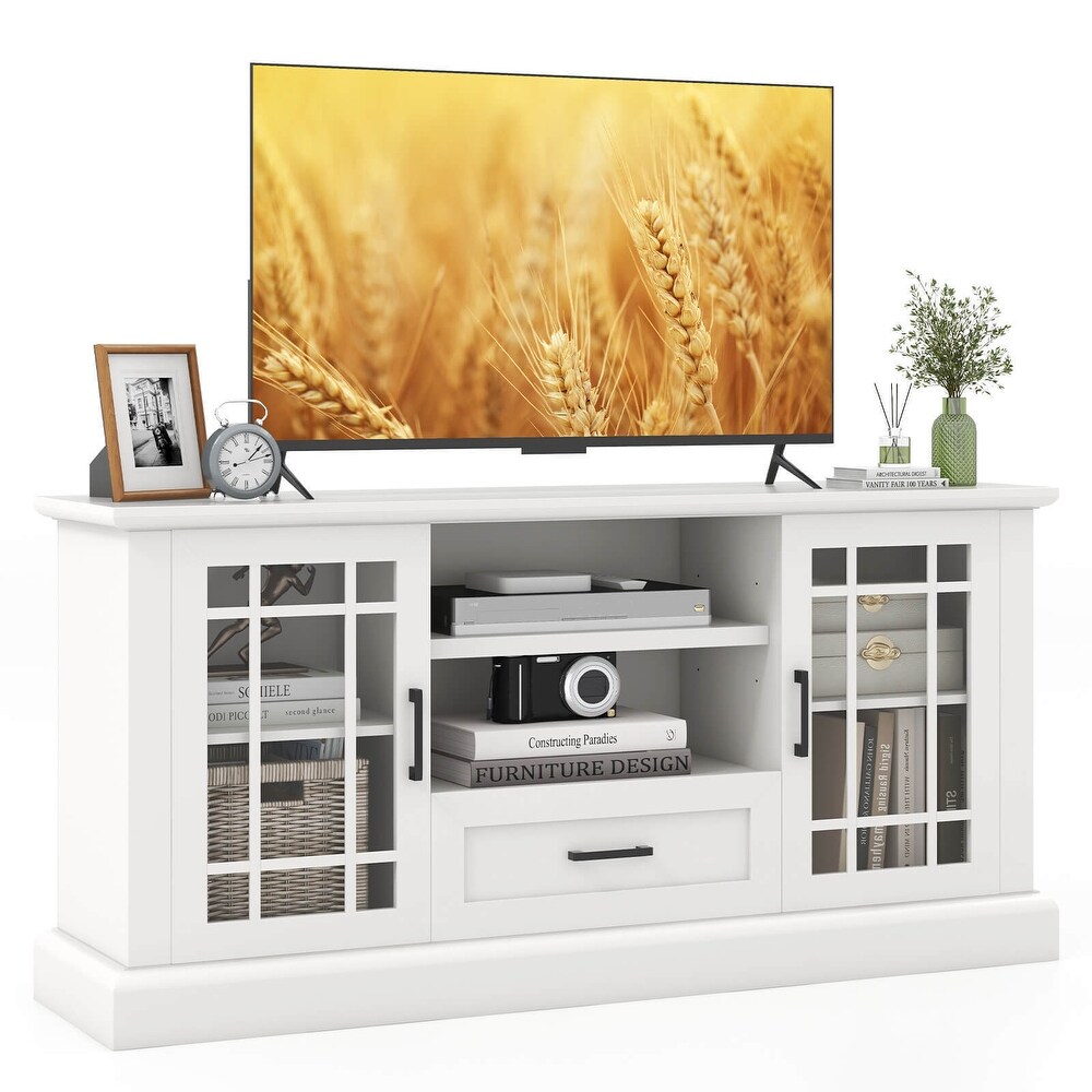 TV Stand for TVs up to 70 with Glass Doors Cubbies and Drawer   63\