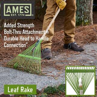 Ames 54 in. Wood Handle 22-Tine Steel Leaf Rake 2915600