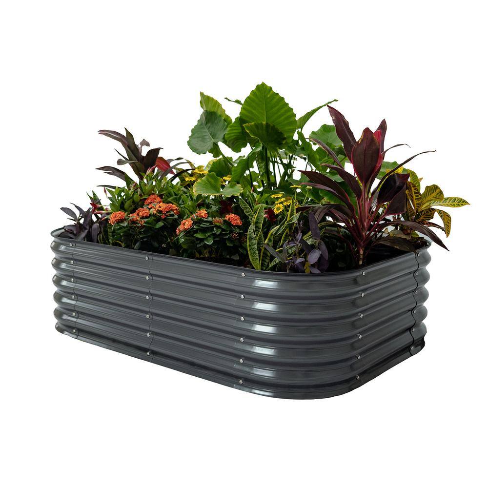 vego garden 17 in. 6-In-1 Modular Modern Gray Metal Raised Garden Bed Kit VB6N117MG