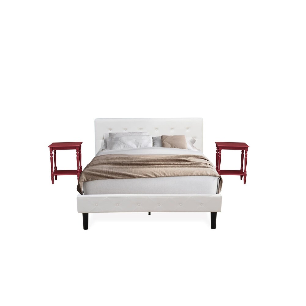 East West Furniture Queen Size Bed Set Includes A Wood Bed Frame and 2 Wooden Night Stand