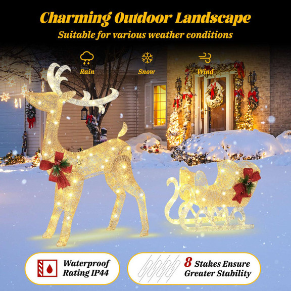 Costway 69342851 Christmas Reindeer Sleigh Decorat...