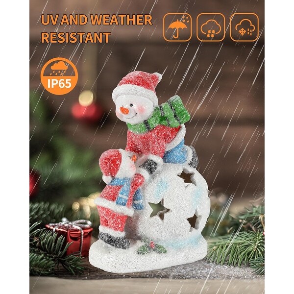 Snowman and Child Christmas Ornament，Resin Figurine with LED Light