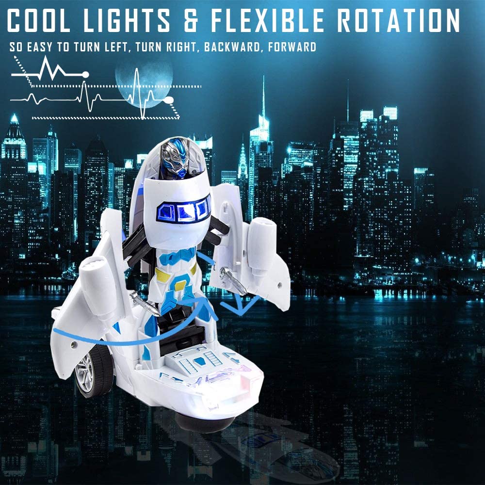 Toysery Deformation Airplane Toy Robot， Battery Operated Transformers Robot Toy with LED Light and Realistic Sounds， Bump and Go Action Airplane for Boys， Girls， Kids