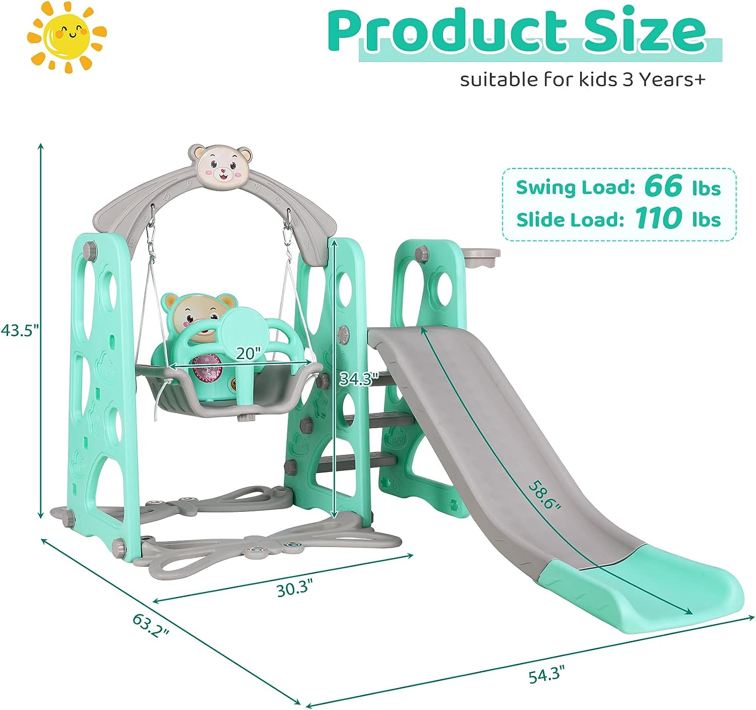 Swing Slide Baby Kids Swing Slide Climber Set Playset Playground Set with Basketball Hoop and Ball