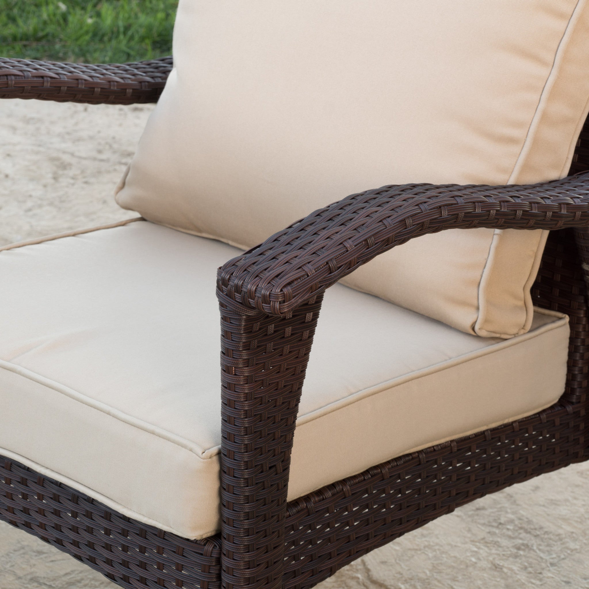 Maui Outdoor 3-piece Brown Wicker Chat Set with Cushions