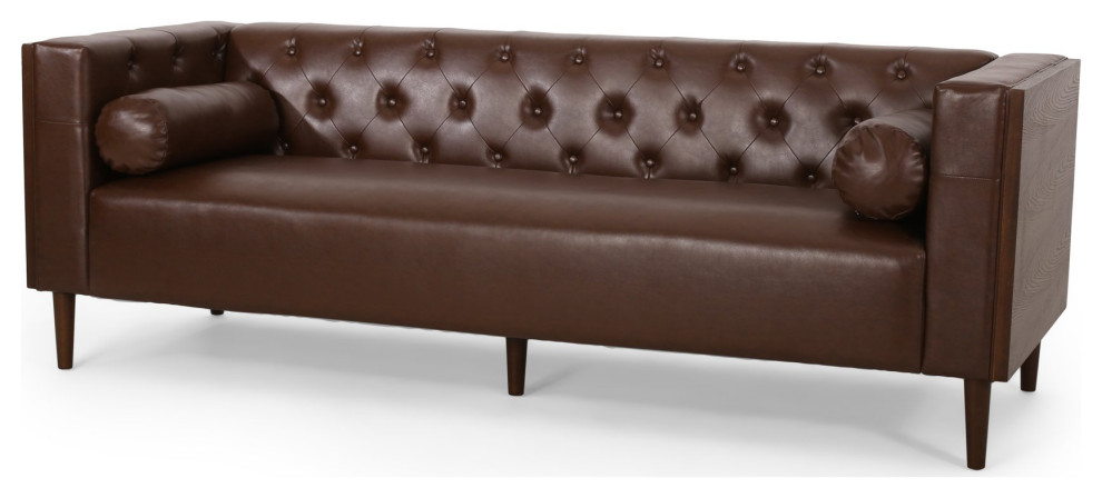 Elegant Classic Sofa  Diamond Button Tufted Back  ampSquare Arms   Midcentury   Sofas   by Decorn  Houzz