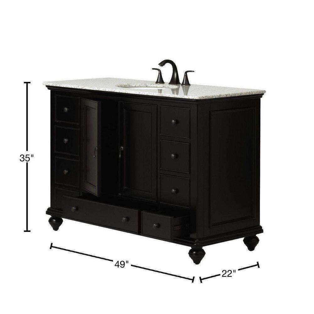 Home Decorators Collection Newport 49 in. W x 21-12 in. D Bath Vanity in Black with Granite Vanity Top in Gray 9085-VS49H-BK