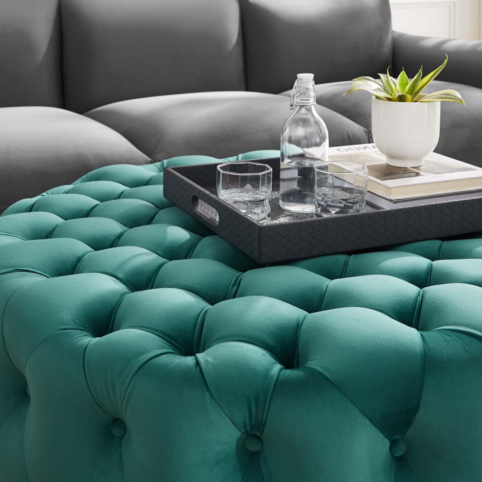 Round Ottoman Accent Tufted Chair  Black  Velvet  Modern  Lounge Hospitality   Contemporary   Footstools And Ottomans   by House Bound  Houzz