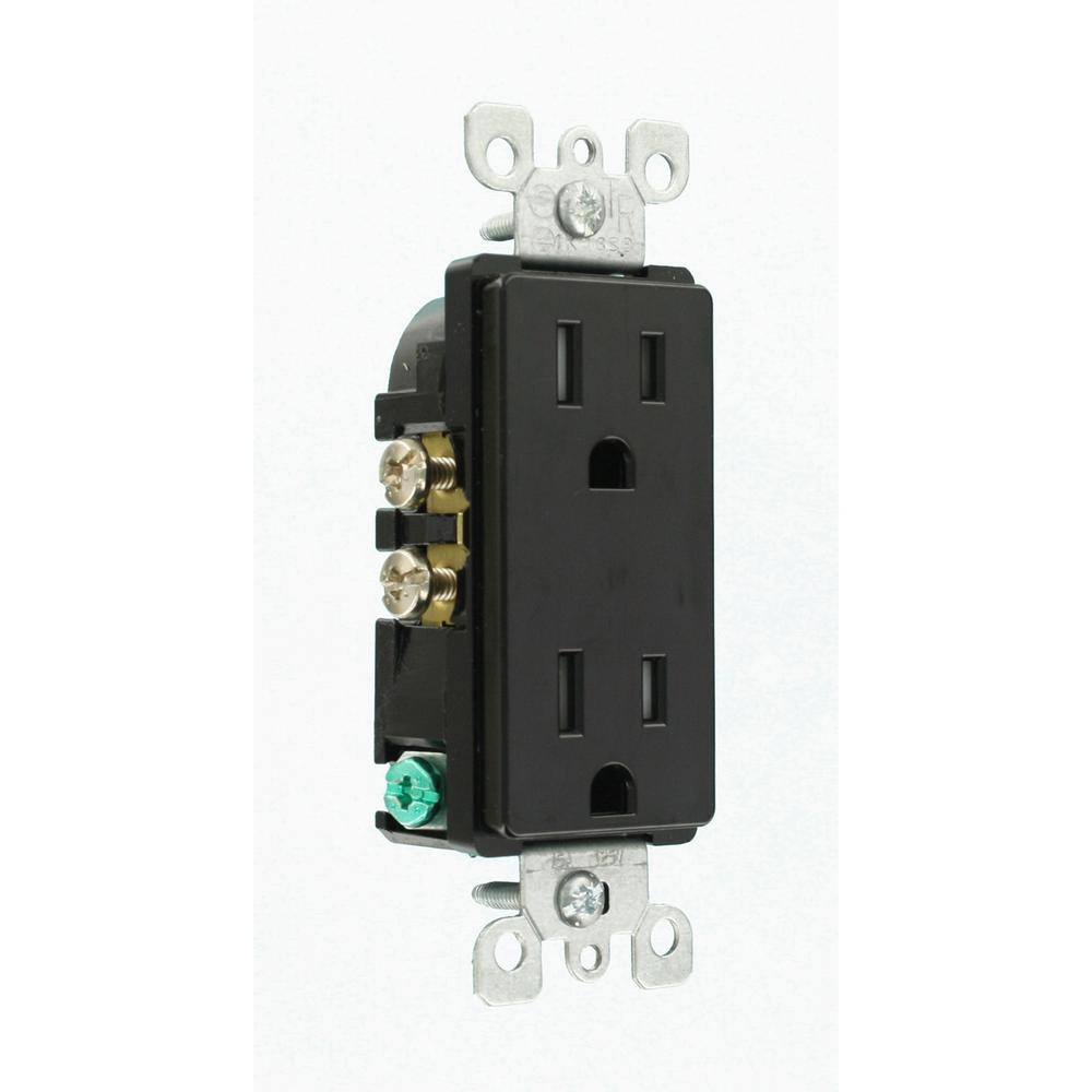 Leviton Decora 15 Amp Tamper Resistant Duplex Outlet Black R55-T5325-0DE