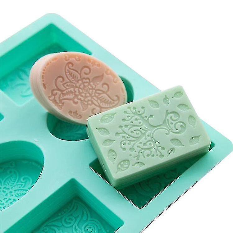 Silicone Soap Mold 6 Molds Of Flower Emboss Pattern Oval Rectangle