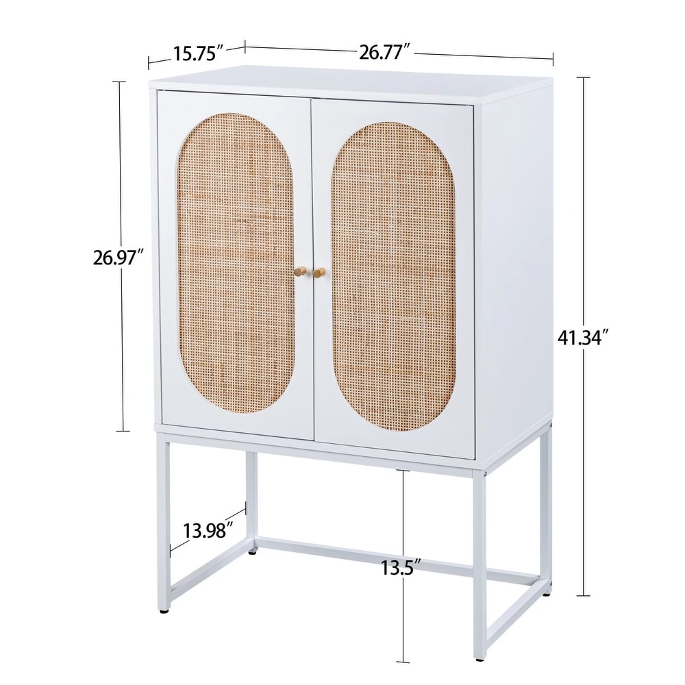 Natural Rattan 2 Door High Cabinet  Built in Adjustable Shelf  Easy Assembly  Free Standing Cabinet  for Living Room Bedroom