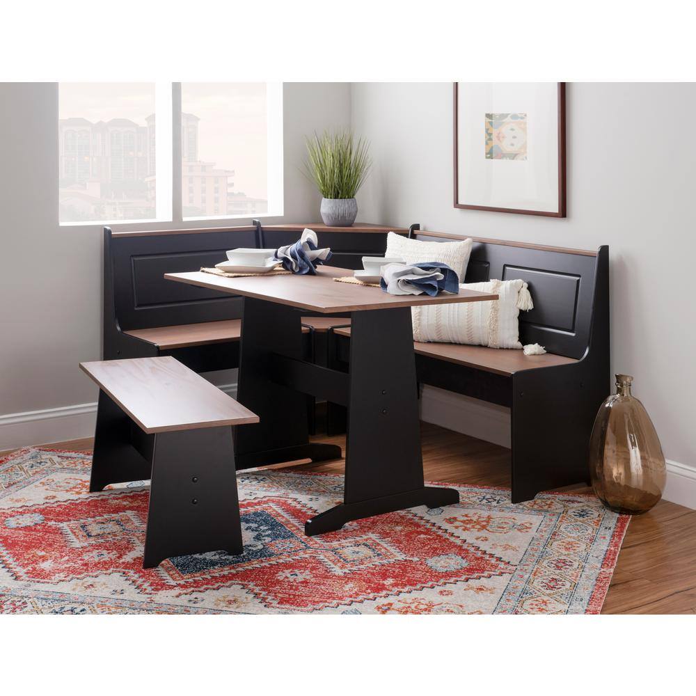 Linon Home Decor Ardmore 3 Piece Black and Pecan Breakfast Nook Dining Set THD02975